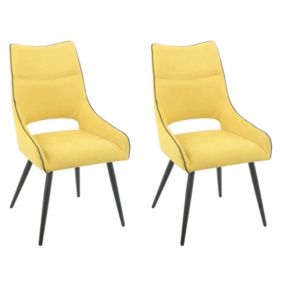 Lot de 2 chaises en lin jaune avec passepoil et pieds métal - ANAIS 2