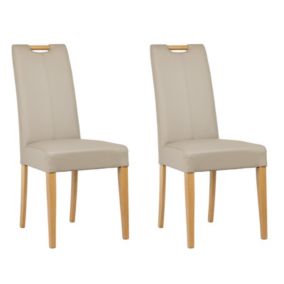 Lot de 2 chaises en simili beige et pieds chêne massif - FABIA