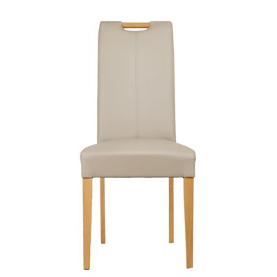 Lot de 2 chaises en simili beige et pieds chêne massif - FABIA