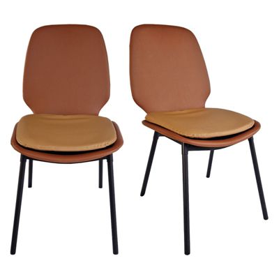 Lot de 2 chaises en simili marron pieds métal noir - RUZAN