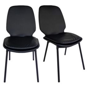 Lot de 2 chaises en simili noir pieds métal noir - RUZAN