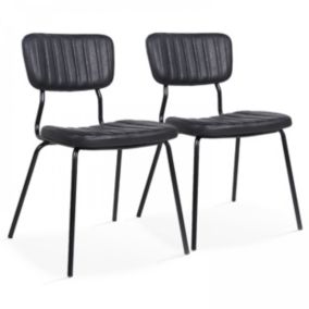 Lot de 2 chaises en textile enduit noir  Oviala