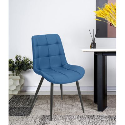 Lot de 2 chaises en tissu bleu avec pieds en métal noir - JAELLE