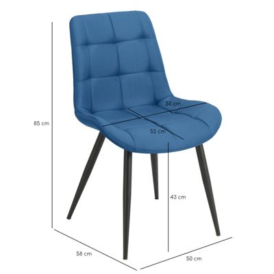 Lot de 2 chaises en tissu bleu avec pieds en métal noir - JAELLE