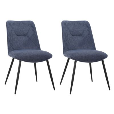 Lot de 2 chaises en tissu bleu foncé 4 pieds en métal noir - MELANIE