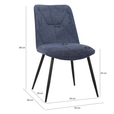 Lot de 2 chaises en tissu bleu foncé 4 pieds en métal noir - MELANIE