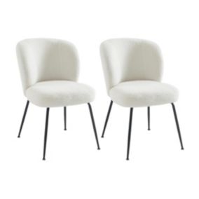 Lot de 2 chaises en tissu bouclette et métal - Blanc - POLPONA