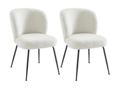 Lot de 2 chaises en tissu bouclette et métal - Blanc - POLPONA