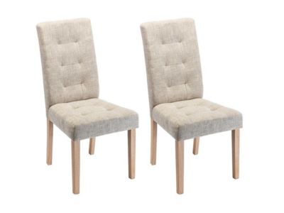 Lot de 2 chaises en tissu et bois - Beige - VILLOSA