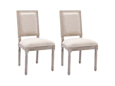 Lot de 2 chaises en tissu et bois d'hévéa - Beige - AMBOISETTE