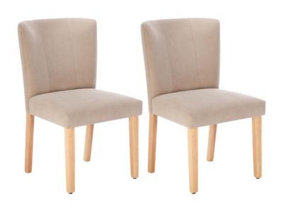 Lot de 2 chaises en tissu et bois d'hévéa - Beige - ANALIA