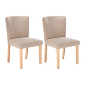 Lot de 2 chaises en tissu et bois d'hévéa - Beige - ANALIA