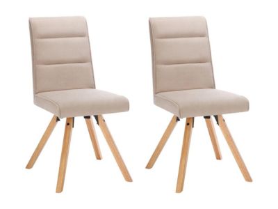 Lot de 2 chaises en tissu et bois d'hévéa - Beige - KRISSY