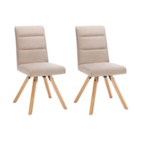 Lot de 2 chaises en tissu et bois d'hévéa - Beige - KRISSY