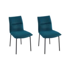 Lot de 2 chaises en tissu et métal noir - Bleu - ETIVAL