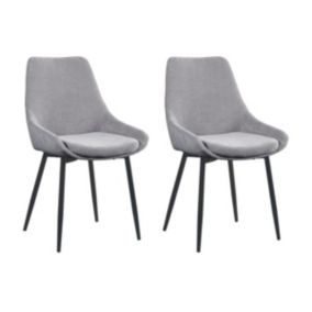 Lot de 2 chaises en tissu et métal noir - Gris - MASURIE