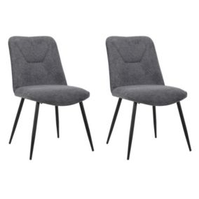 Lot de 2 chaises en tissu gris anthracite 4 pieds métal noir - MELANIE