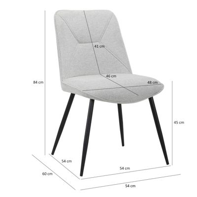 Lot de 2 chaises en tissu gris clair 4 pieds en métal noir - MELANIE