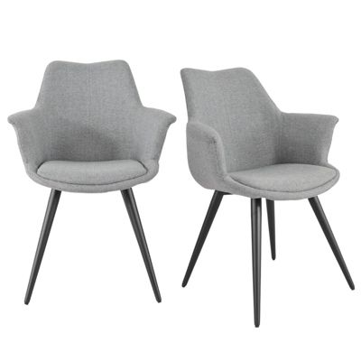 Lot de 2 chaises en tissu gris clair avec pieds métal noir - CALGARY