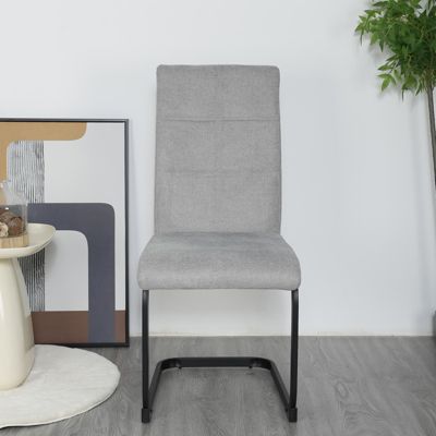 Lot de 2 chaises en tissu gris et pied luge en métal noir - VERDI