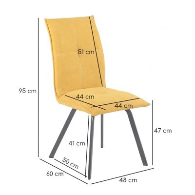 Lot de 2 chaises en tissu jaune avec piètement en métal - ARIA