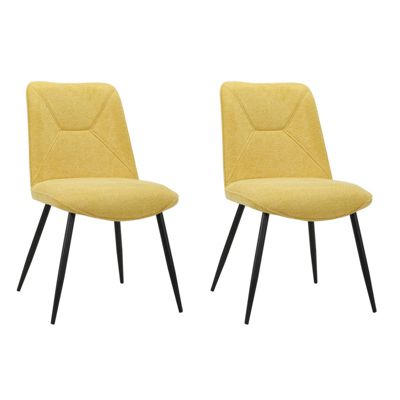 Lot de 2 chaises en tissu jaune et 4 pieds en métal noir - MELANIE