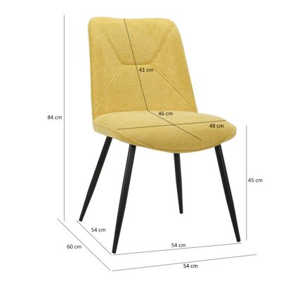 Lot de 2 chaises en tissu jaune et 4 pieds en métal noir - MELANIE