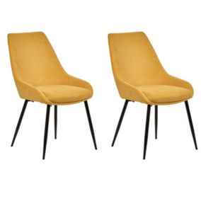 Lot de 2 chaises en tissu jaune et pieds fins en métal noir - JAZZY 2