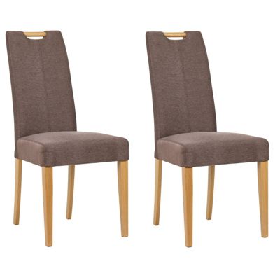 Lot de 2 chaises en tissu marron chiné et pieds chêne massif - FABIA