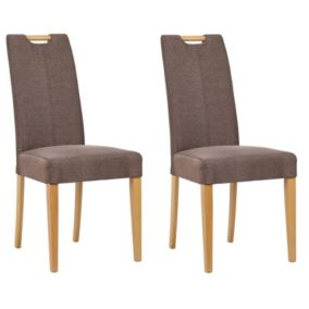 Lot de 2 chaises en tissu marron chiné et pieds chêne massif - FABIA