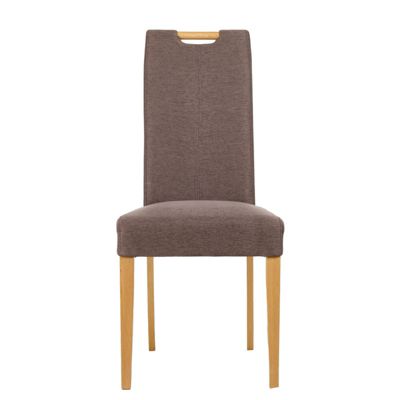 Lot de 2 chaises en tissu marron chiné et pieds chêne massif - FABIA