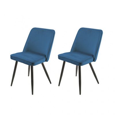 Lot de 2 chaises en velours bleu avec piètement en métal noir - TELLY