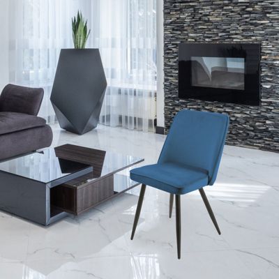 Lot de 2 chaises en velours bleu avec piètement en métal noir - TELLY