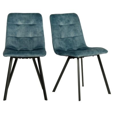 Lot de 2 chaises en velours bleu avec piètement métal noir - NAMI