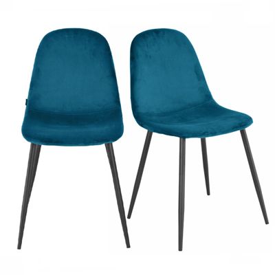 Lot de 2 chaises en velours bleu canard avec pieds métal noir - BIBA 2