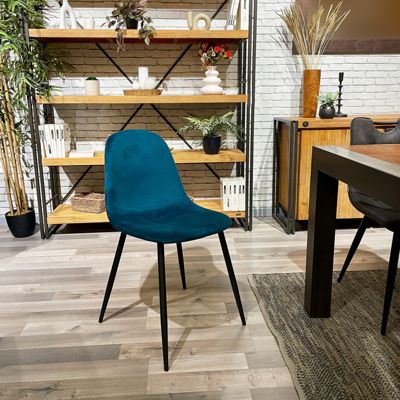 Lot de 2 chaises en velours bleu canard avec pieds métal noir - BIBA 2