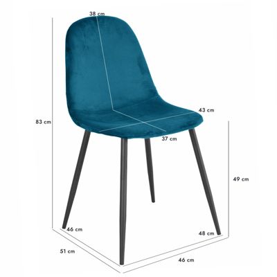 Lot de 2 chaises en velours bleu canard avec pieds métal noir - BIBA 2