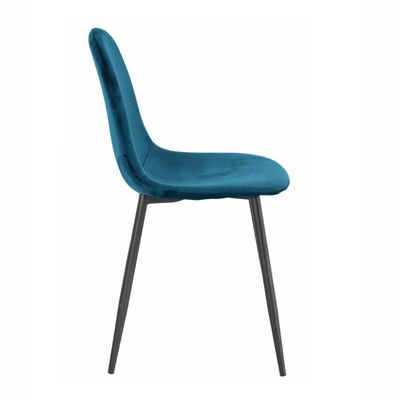 Lot de 2 chaises en velours bleu canard avec pieds métal noir - BIBA 2