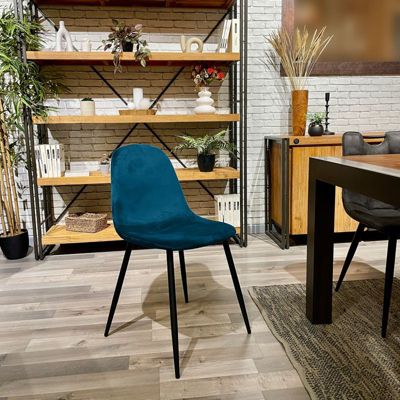 Lot de 2 chaises en velours bleu canard avec pieds métal noir - BIBA 2