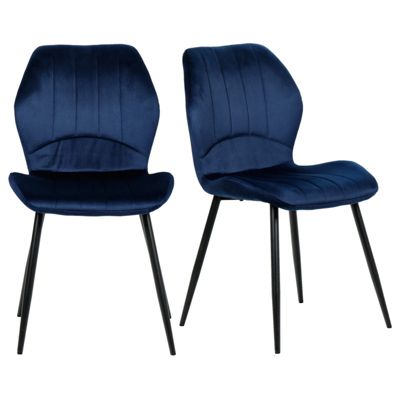 Lot de 2 chaises en velours bleu foncé avec pieds métal noir - EMILIO