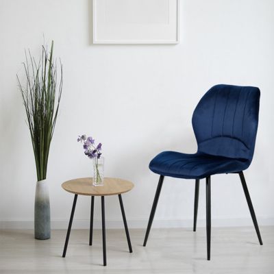 Lot de 2 chaises en velours bleu foncé avec pieds métal noir - EMILIO