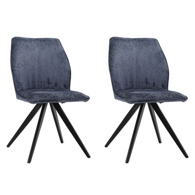 Lot de 2 chaises en velours doux bleu nuit pied métal noir - JAMES