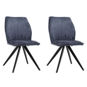 Lot de 2 chaises en velours doux bleu nuit pied métal noir - JAMES