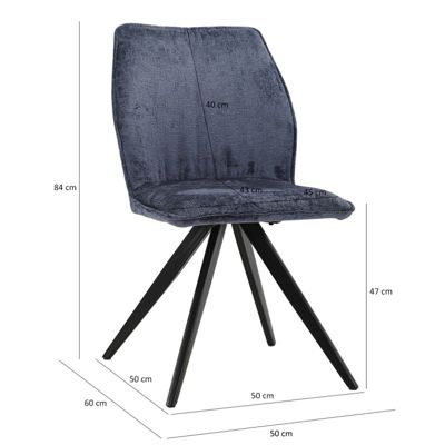 Lot de 2 chaises en velours doux bleu nuit pied métal noir - JAMES