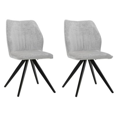 Lot de 2 chaises en velours doux gris pied croix métal noir - JAMES