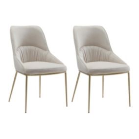 Lot de 2 chaises en velours et métal doré - Beige - DRINKA