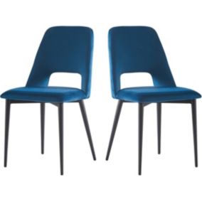 Lot de 2 Chaises en velours "Fedora"  Bleu foncé