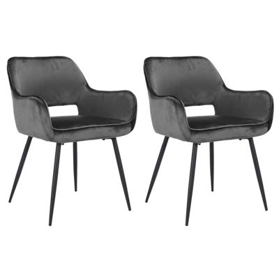 Lot de 2 chaises en velours gris anthracite dossier capitonné - ARON