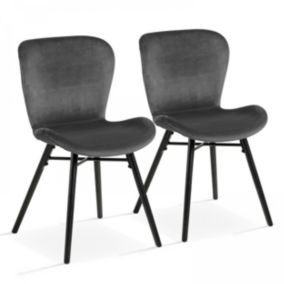 Lot de 2 chaises en velours gris anthracite  Oviala