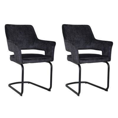 Lot de 2 chaises en velours gris anthracite pied luge métal noir - RIO